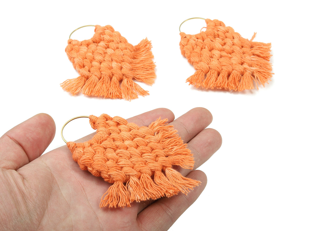 Macrame Earrings - Handmade Cotton Tassel Earrings - Fringe Earrings - Raw Brass Hoop -Luxe Tassel - 80x73x7.82mm - TS1133-57 - DOMEDBAZAAR