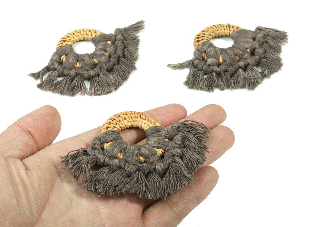 Rattan Tassel Earrings - Handmade Cotton Macrame Earrings - Handwoven Straw - Wicker Braid Hoop Earrings - 90x70x7.29mm - TS1130-64 - DOMEDBAZAAR