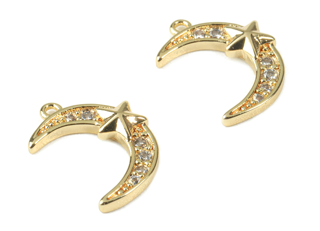 Brass Crescent Moon Charms - Brass Moon Star Earring Pendant - 18k Real Gold Plating Brass - Jewelry Supplies - 13.35x4.62x2.29mm - RGP2278 - DOMEDBAZAAR