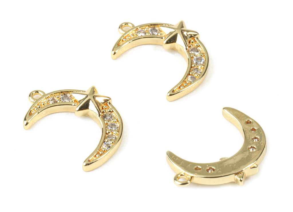 Brass Crescent Moon Charms - Brass Moon Star Earring Pendant - 18k Real Gold Plating Brass - Jewelry Supplies - 13.35x4.62x2.29mm - RGP2278 - DOMEDBAZAAR