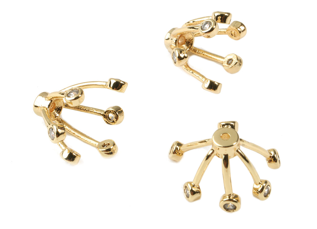 Brass Flower Earring Charms With Glass - Brass Flower Earring Pendant - 18k Real Gold Plating Brass - 12.86x10.88x1.66mm - RGP2280 - DOMEDBAZAAR