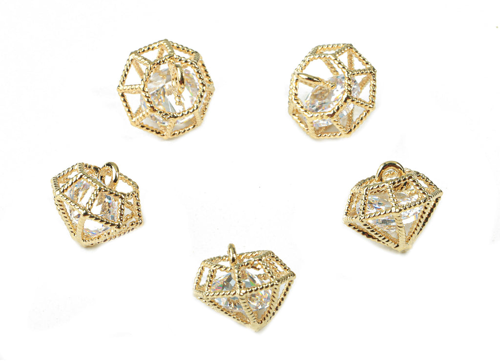 Brass Wire Mini Diamond Earring Charms With Glass - Brass Wire Mini Diamond Pendant - 18k Real Gold Plating Brass - 8.44x9x0.62mm - RGP2286 - DOMEDBAZAAR