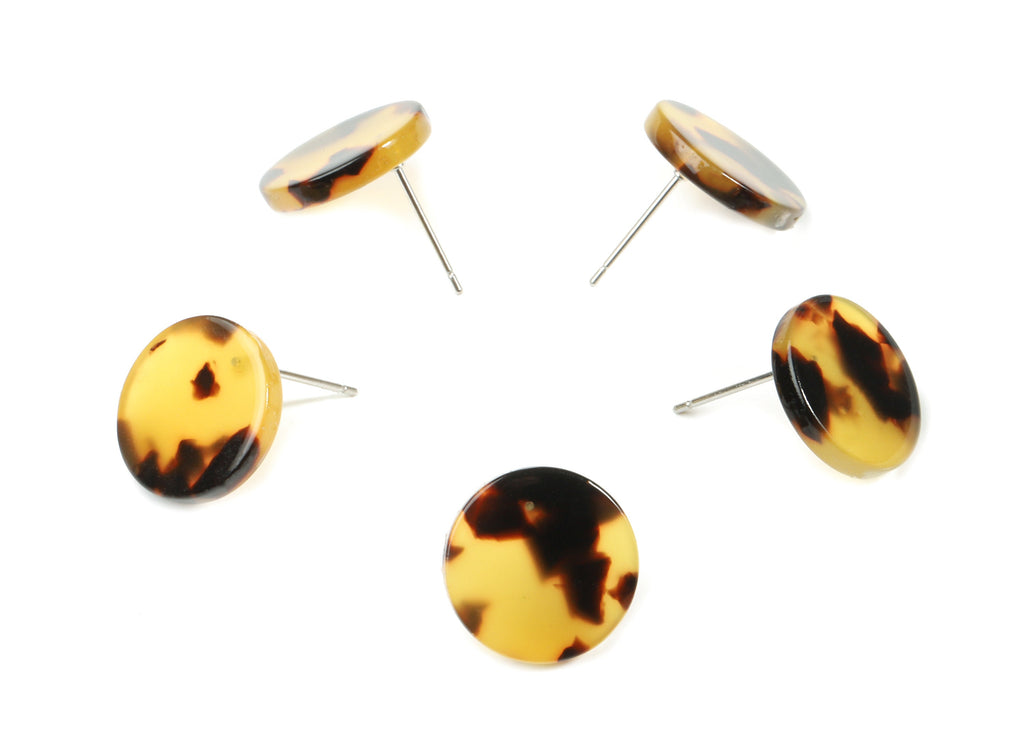 Acetate Mini Round Earring Stud - Circle Earring Post - tortoise shell - Earring Post - Color Code: A02 - 14.7x14.7x2.5mm - AC1812-A02 - DOMEDBAZAAR