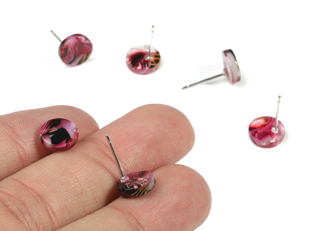 Acetate Mini Round Earring Stud - Circle Earring Post - Earring Post - Jewelry Supplies - Color Code: A345 - 8.76x8.76x2.41mm - AC1715-A345 - DOMEDBAZAAR
