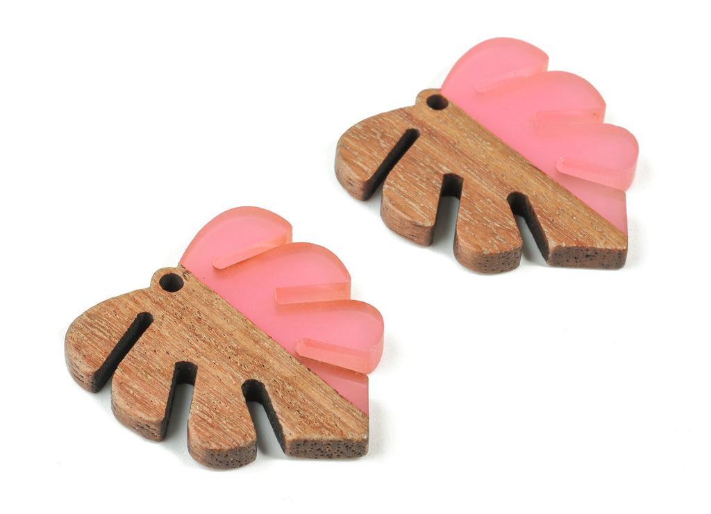 Epoxy Redwood Monstera Charm - Epoxy Resin Wood Leaf Pendant -  Redwood and Resin Necklace - Jewelry Supplies - 30.45x28.25x3.83mm - BB1094B - DOMEDBAZAAR