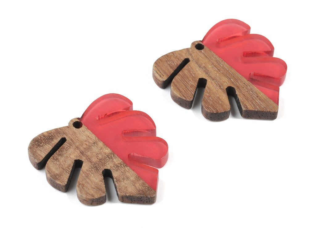 Epoxy Redwood Monstera Charm - Epoxy Resin Wood Leaf Pendant -  Redwood and Resin Necklace - Jewelry Supplies - 30.45x28.25x3.83mm - BB1094C - DOMEDBAZAAR