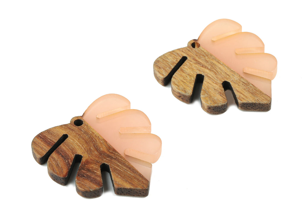 Epoxy Redwood Monstera Charm - Epoxy Resin Wood Leaf Pendant -  Redwood and Resin Necklace - Jewelry Supplies - 30.45x28.25x3.83mm - BB1094F - DOMEDBAZAAR