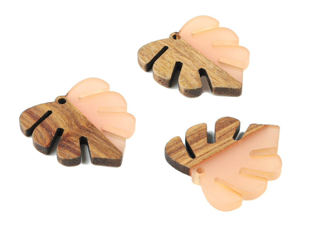 Epoxy Redwood Monstera Charm - Epoxy Resin Wood Leaf Pendant -  Redwood and Resin Necklace - Jewelry Supplies - 30.45x28.25x3.83mm - BB1094F - DOMEDBAZAAR