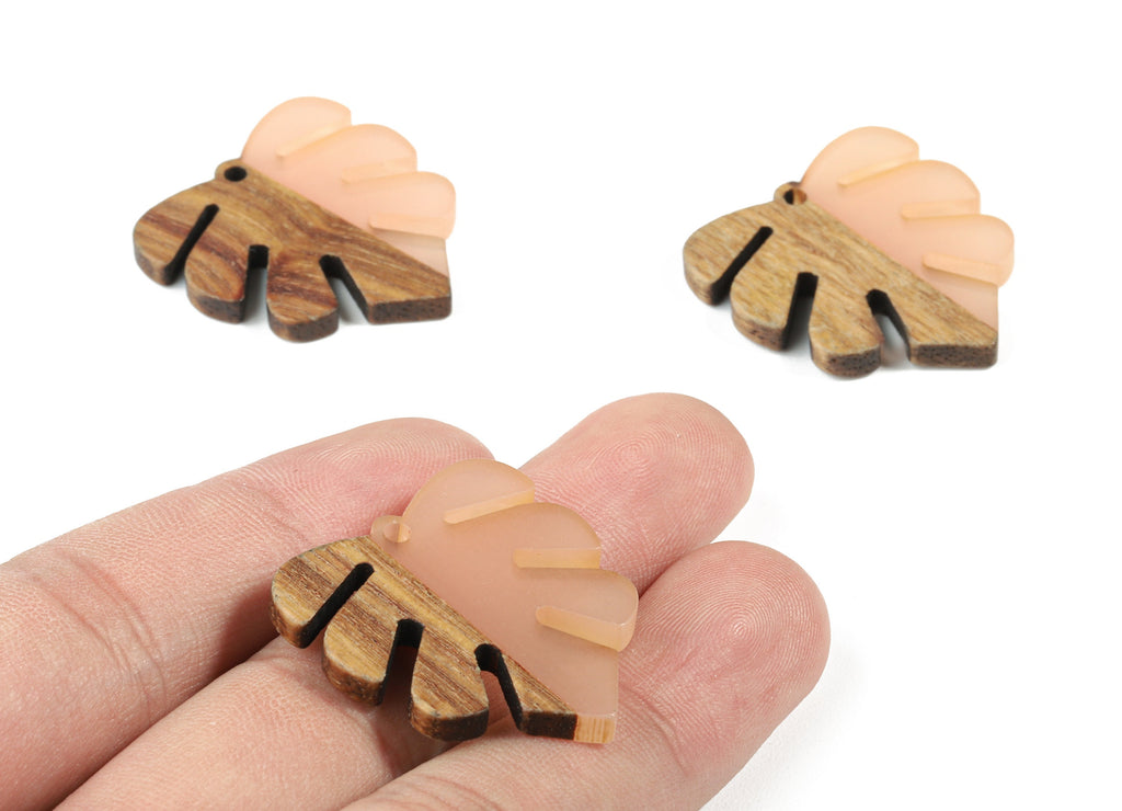 Epoxy Redwood Monstera Charm - Epoxy Resin Wood Leaf Pendant -  Redwood and Resin Necklace - Jewelry Supplies - 30.45x28.25x3.83mm - BB1094F - DOMEDBAZAAR