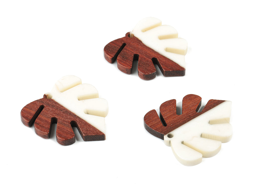 Epoxy Redwood Monstera Charm - Epoxy Resin Wood Leaf Pendant -  Redwood and Resin Necklace - Jewelry Supplies - 30.45x28.25x3.83mm - BB1094H - DOMEDBAZAAR