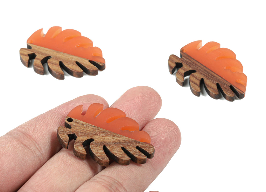 Epoxy Redwood Monstera Charm - Epoxy Resin Wood Leaf Pendant -  Redwood and Resin Necklace - Jewelry Supplies - 38.26x29.06x3.67mm - BB1095A - DOMEDBAZAAR