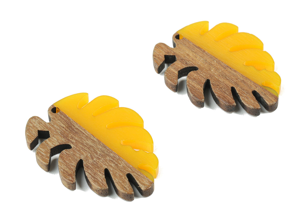 Epoxy Redwood Monstera Charm - Epoxy Resin Wood Leaf Pendant -  Redwood and Resin Necklace - Jewelry Supplies - 38.26x29.06x3.67mm - BB1095C - DOMEDBAZAAR