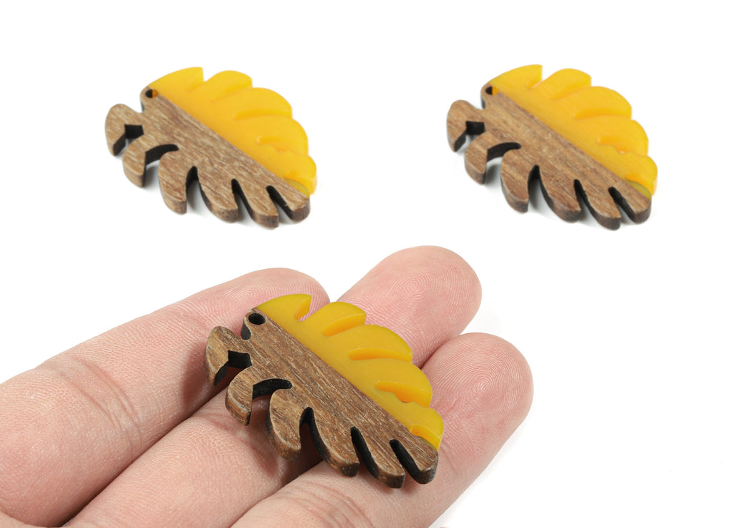 Epoxy Redwood Monstera Charm - Epoxy Resin Wood Leaf Pendant -  Redwood and Resin Necklace - Jewelry Supplies - 38.26x29.06x3.67mm - BB1095C - DOMEDBAZAAR