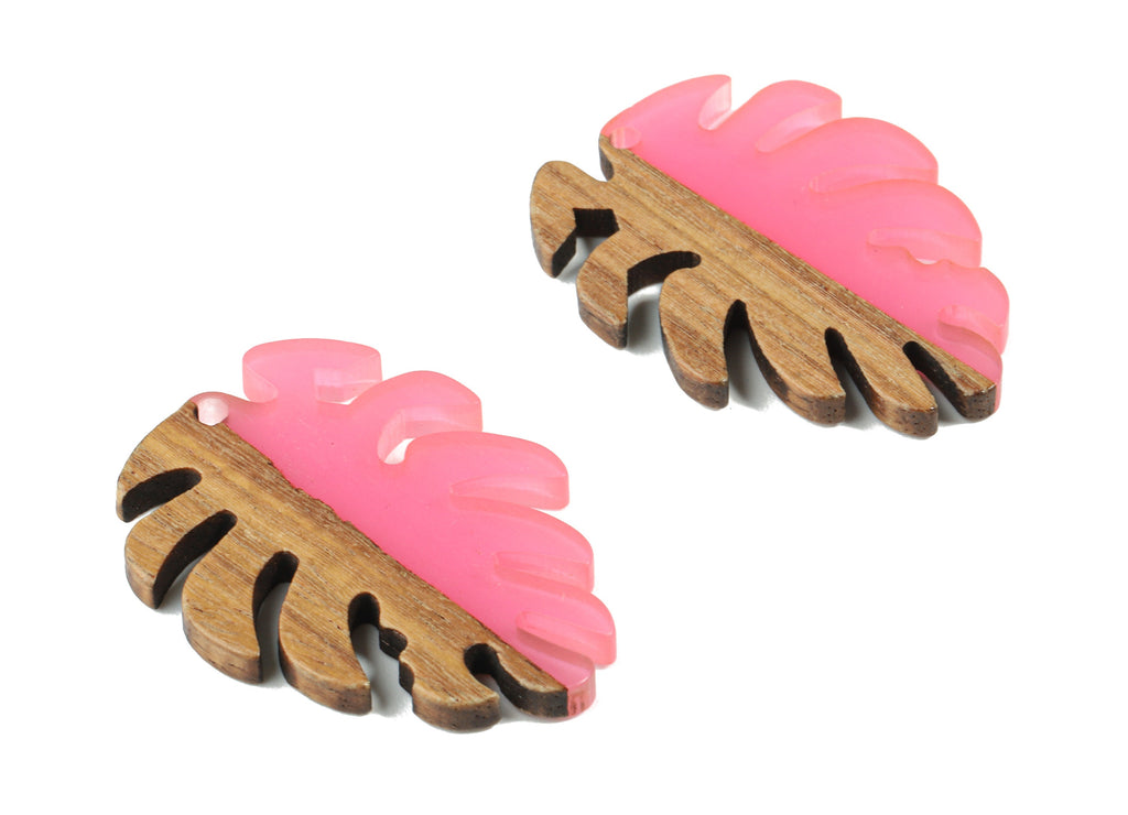 Epoxy Redwood Monstera Charm - Epoxy Resin Wood Leaf Pendant -  Redwood and Resin Necklace - Jewelry Supplies - 38.26x29.06x3.67mm - BB1095D - DOMEDBAZAAR