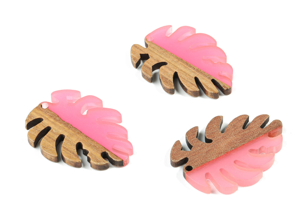 Epoxy Redwood Monstera Charm - Epoxy Resin Wood Leaf Pendant -  Redwood and Resin Necklace - Jewelry Supplies - 38.26x29.06x3.67mm - BB1095D - DOMEDBAZAAR