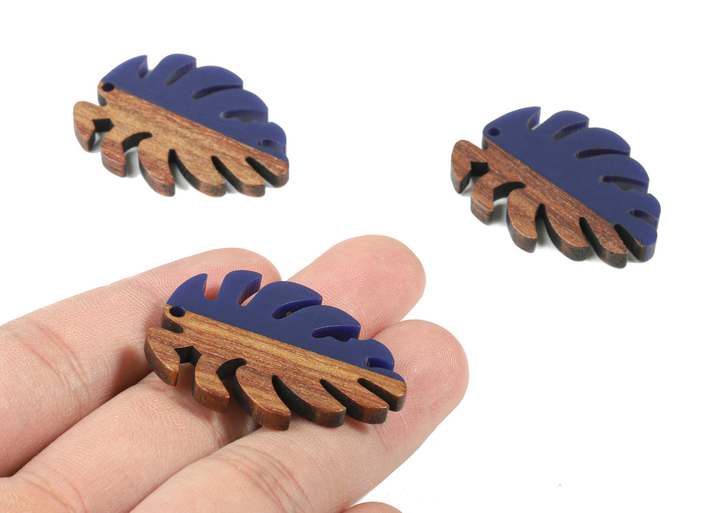 Epoxy Redwood Monstera Charm - Epoxy Resin Wood Leaf Pendant -  Redwood and Resin Necklace - Jewelry Supplies - 38.26x29.06x3.67mm - BB1095G - DOMEDBAZAAR