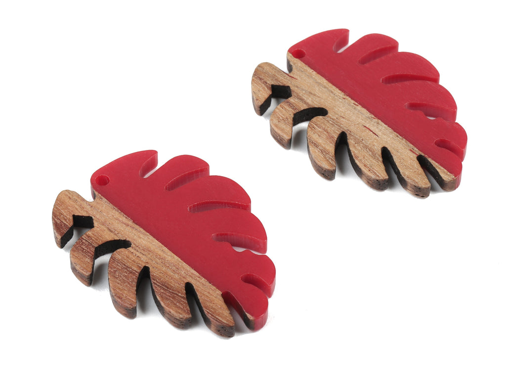 Epoxy Redwood Monstera Charm - Epoxy Resin Wood Leaf Pendant -  Redwood and Resin Necklace - Jewelry Supplies - 38.26x29.06x3.67mm - BB1095J - DOMEDBAZAAR