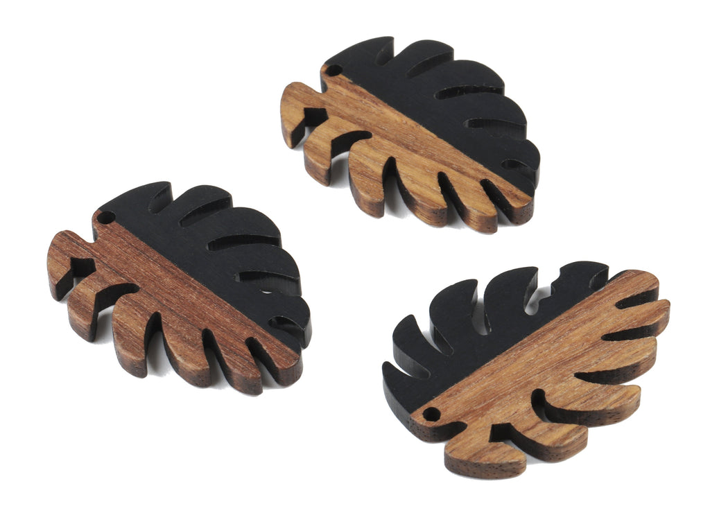 Epoxy Redwood Monstera Charm - Epoxy Resin Wood Leaf Pendant -  Redwood and Resin Necklace - Jewelry Supplies - 38.26x29.06x3.67mm - BB1095K - DOMEDBAZAAR