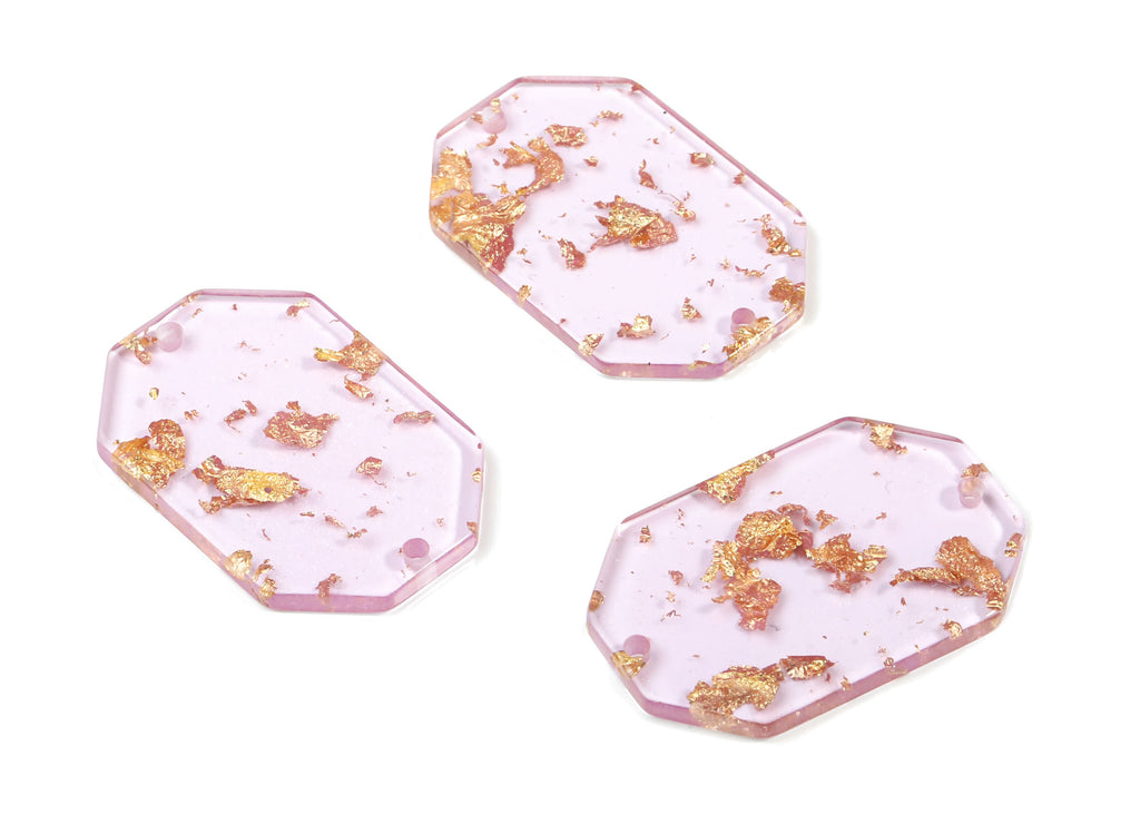 Acrylic Octagon Connector - Octagon For Necklace Earring  - Gold Color Flake - 2 Hole - Color Code:A293 - 32.55x21.61x2.39mm - AC1817-A293 - DOMEDBAZAAR