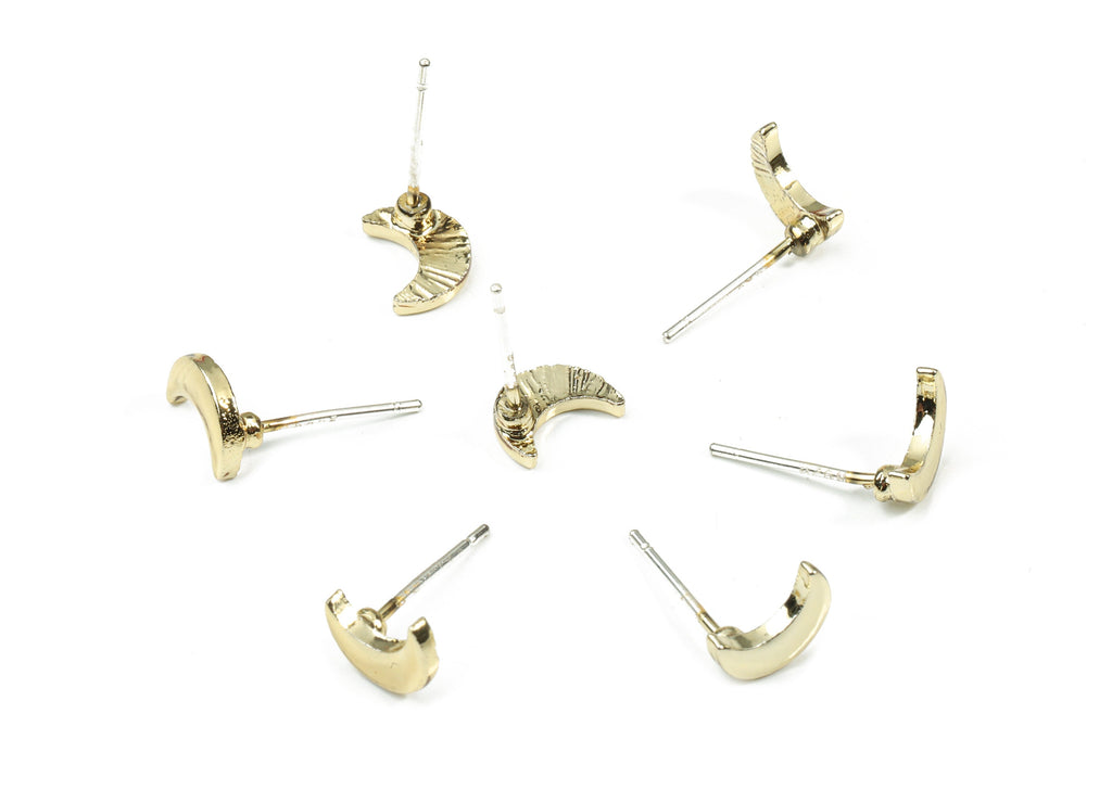 Alloy Crescent Earring Stud - Moon Earring Post - Gold Tone - Earring Post - Jewelry Supplies - 7.67x5.6x1.43mm - ZZ1591G - DOMEDBAZAAR