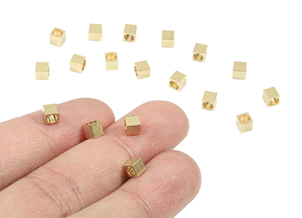 Brass Square Spacer Beads - Raw Brass Square Beads - Spacer Connectors - Earring Findings - Jewelry Supplies - 4.01x3.96x0.49mm - PP3173 - DOMEDBAZAAR