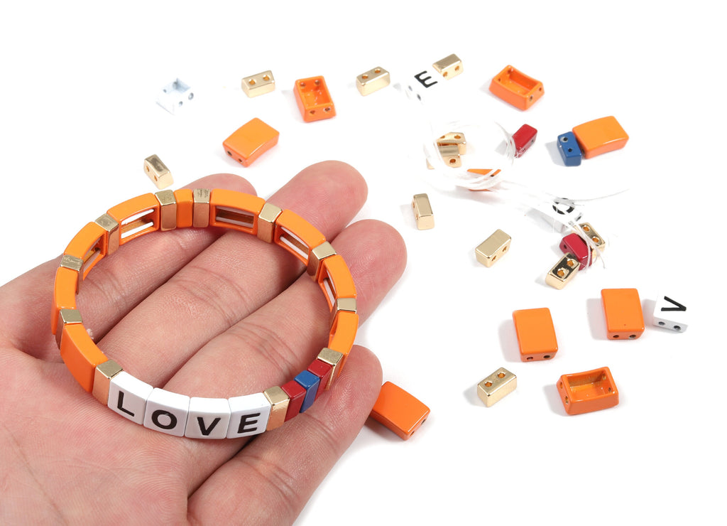 Tile Bracelet Beads Set - Enamel Rectangle Love 2 Hole Beads for Stretchy Bracelet - Tila Tile Jewellery Making - 60x8.28x4.44mm - ET1003J - DOMEDBAZAAR