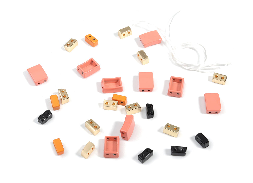 Tile Bracelet Beads Set - Enamel Rectangle 2 Hole Beads for Stretchy Bracelet - Tila Tile Jewellery Making SET - 58.5x8.12x4.4mm - ET1007C - DOMEDBAZAAR