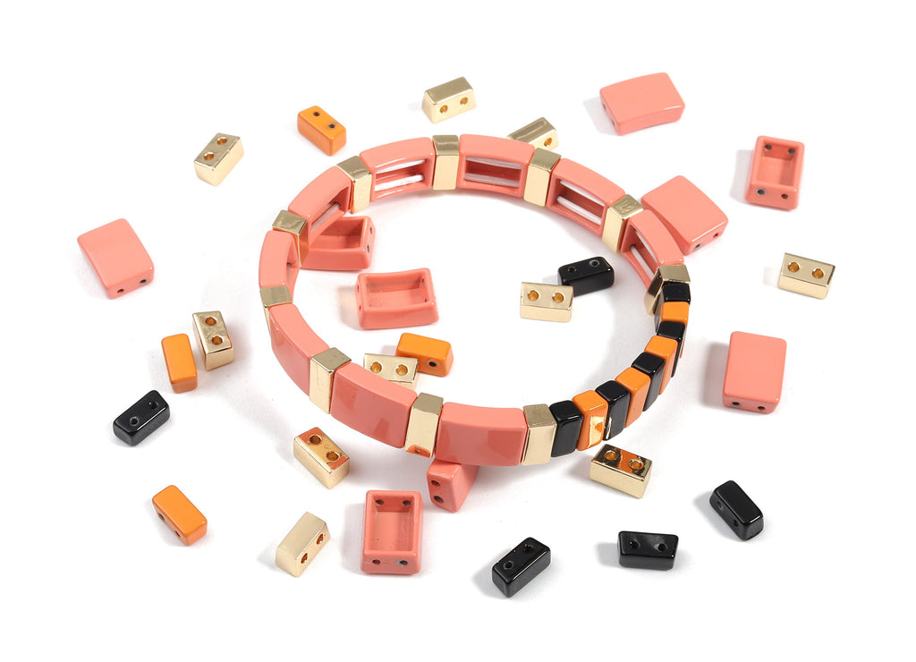 Tile Bracelet Beads Set - Enamel Rectangle 2 Hole Beads for Stretchy Bracelet - Tila Tile Jewellery Making SET - 58.5x8.12x4.4mm - ET1007C - DOMEDBAZAAR