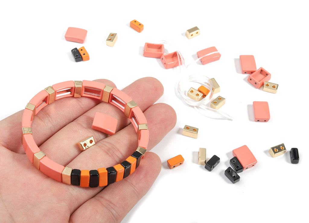 Tile Bracelet Beads Set - Enamel Rectangle 2 Hole Beads for Stretchy Bracelet - Tila Tile Jewellery Making SET - 58.5x8.12x4.4mm - ET1007C - DOMEDBAZAAR
