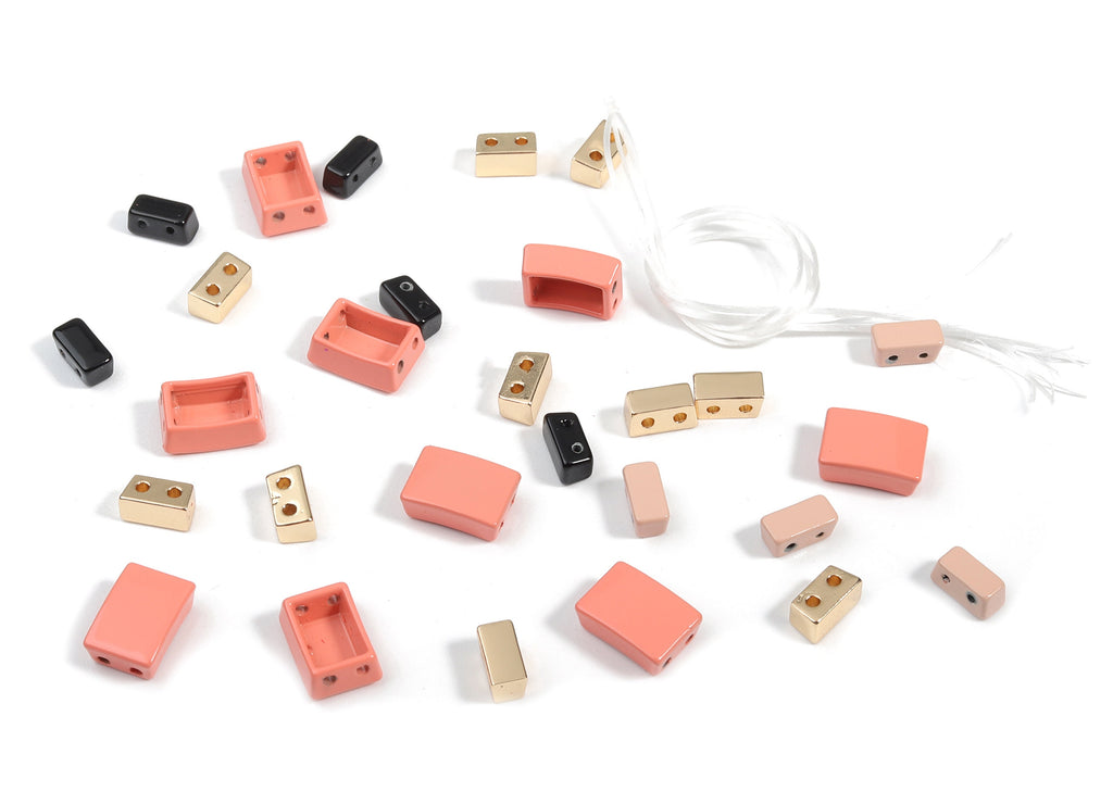 Tile Bracelet Beads Set - Enamel Rectangle 2 Hole Beads for Stretchy Bracelet - Tila Tile Jewellery Making SET - 58.5x8.12x4.4mm - ET1007D - DOMEDBAZAAR