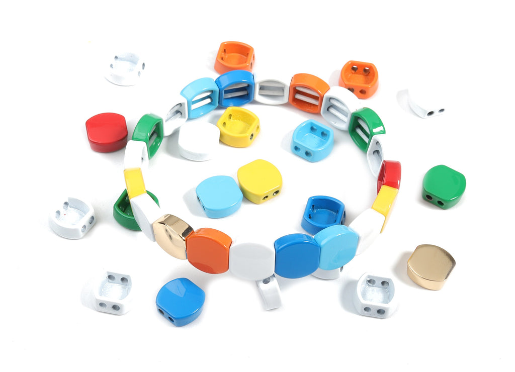 Tile Bracelet Beads Set - Enamel Honeycomb 2 Hole Beads for Stretchy Bracelet - Tila Tile Jewellery Making SET - 61x9.63x4.07mm - ET1008M - DOMEDBAZAAR