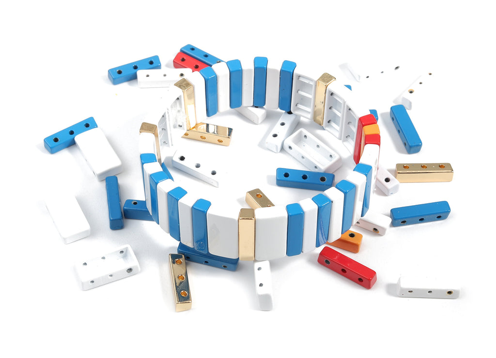 Tile Bracelet Beads Set - Enamel Rectangle 3 Hole Beads for Stretchy Bracelet - Tila Tile Jewellery Making SET - 59x16.07x4.21mm - ET1010A - DOMEDBAZAAR