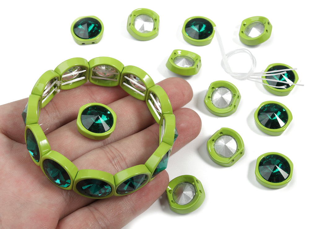 Tile Bracelet Beads Set - Enamel Round 2 Hole Glass Beads for Stretchy Bracelet - Tila Tile Jewellery Making SET - 60x8.05x4.29mm - ET1020Z - DOMEDBAZAAR
