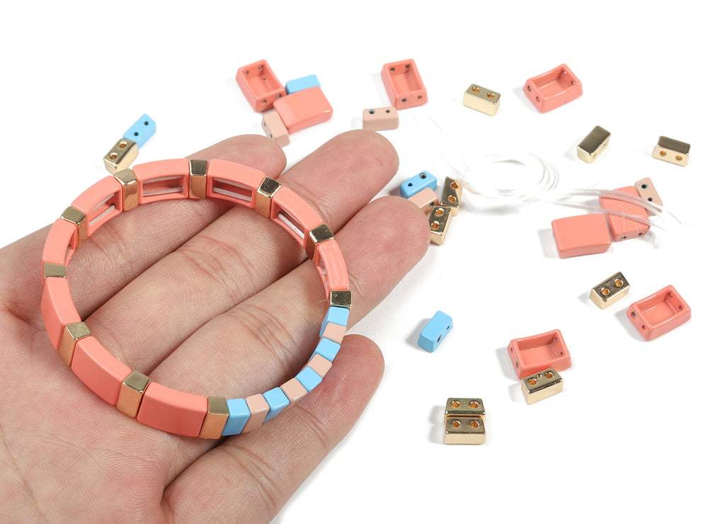 Tila Tile Bracelet Beads Set - Enamel Rectangle 2 Hole Beads for Stretchy Bracelet - Tila Beads Jewellery Making SET - 59x8.2x4.4mm- ET1007B - DOMEDBAZAAR