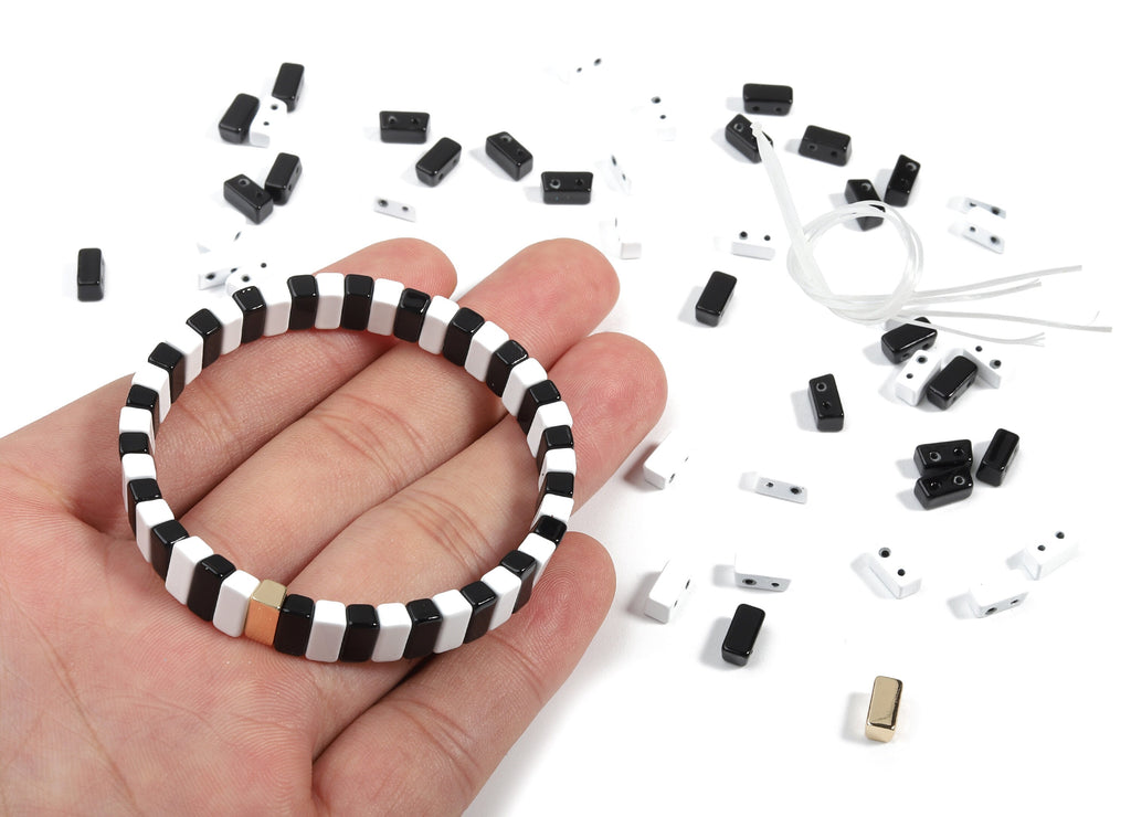 Tila Tile Bracelet Beads Set - Enamel Rectangle 3 Hole Beads for Bracelet - Tila Beads Jewellery Making SET - 63x16.06x4.21mm - ET1006B - DOMEDBAZAAR