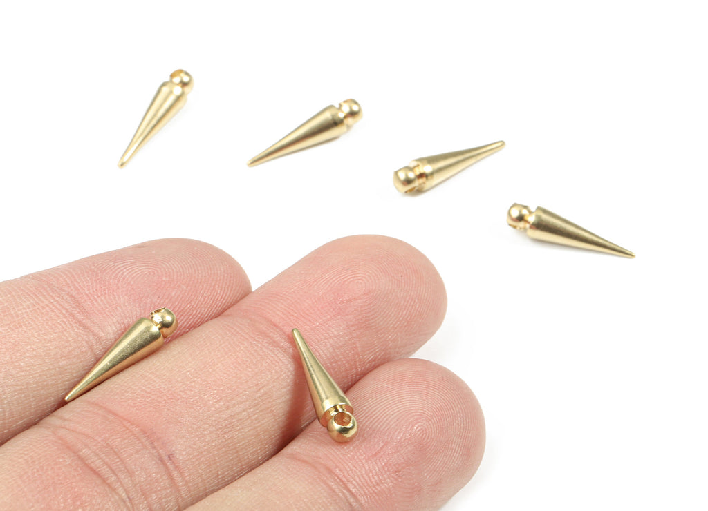 Brass Cone Charms - Raw Brass Spike - Tribal Pendants With Loop - Earring Findings - Jewelry Supplies - 15.9x3.99mm - PP3142 - DOMEDBAZAAR