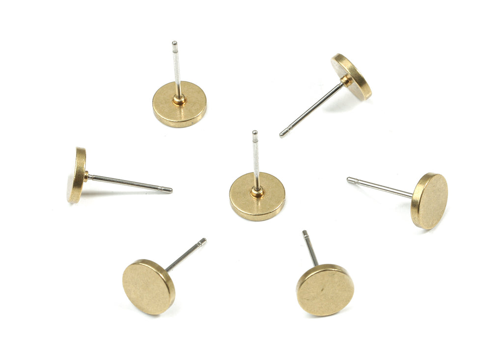 Brass Round Earring Stud - Raw Brass Circle Earring Post - Steel Stud - Earring Post - Jewelry Supplies - 8.04x8.04x1.56mm - PP3143 - DOMEDBAZAAR