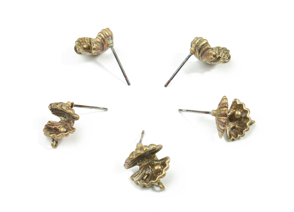 Brass Shell Earring Stud With Loop - Raw Brass Shell Earring Post - Steel Stud - Earring Post - Jewelry Supplies - 11.6x12.1x2.91mm - PP3195 - DOMEDBAZAAR