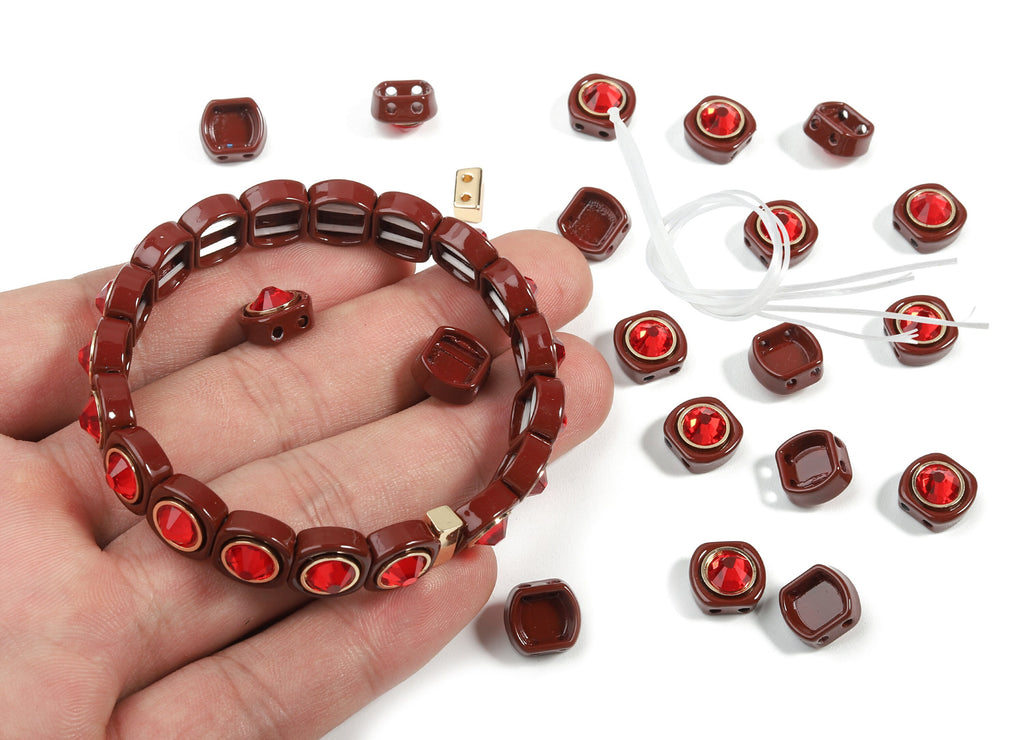 Tila Tile Bracelet Beads Set - Enamel Square Round 2 Hole Glass Beads for Bracelet - Tila Beads Jewellery Making - 65x10.3x6.06mm - ET1004A - DOMEDBAZAAR