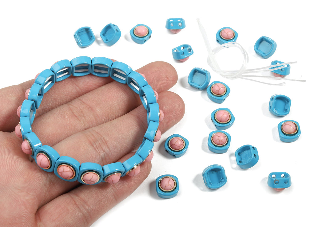 Tila Tile Bracelet Beads Set - Enamel Square Round 2 Hole Glass Beads for Bracelet - Tila Beads Jewellery Making - 62x10.27x6.63mm - ET1004J - DOMEDBAZAAR