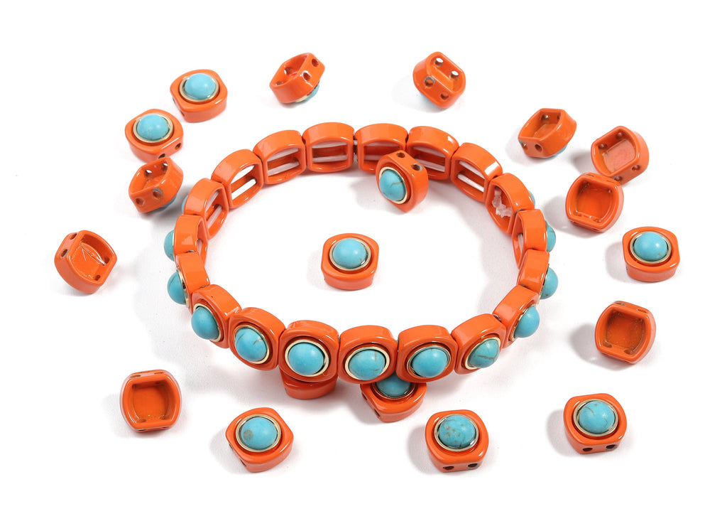 Tila Tile Bracelet Beads Set - Enamel Square Round 2 Hole Glass Beads for Bracelet - Tila Beads Jewellery Making - 62x10.27x6.63mm - ET1004M - DOMEDBAZAAR