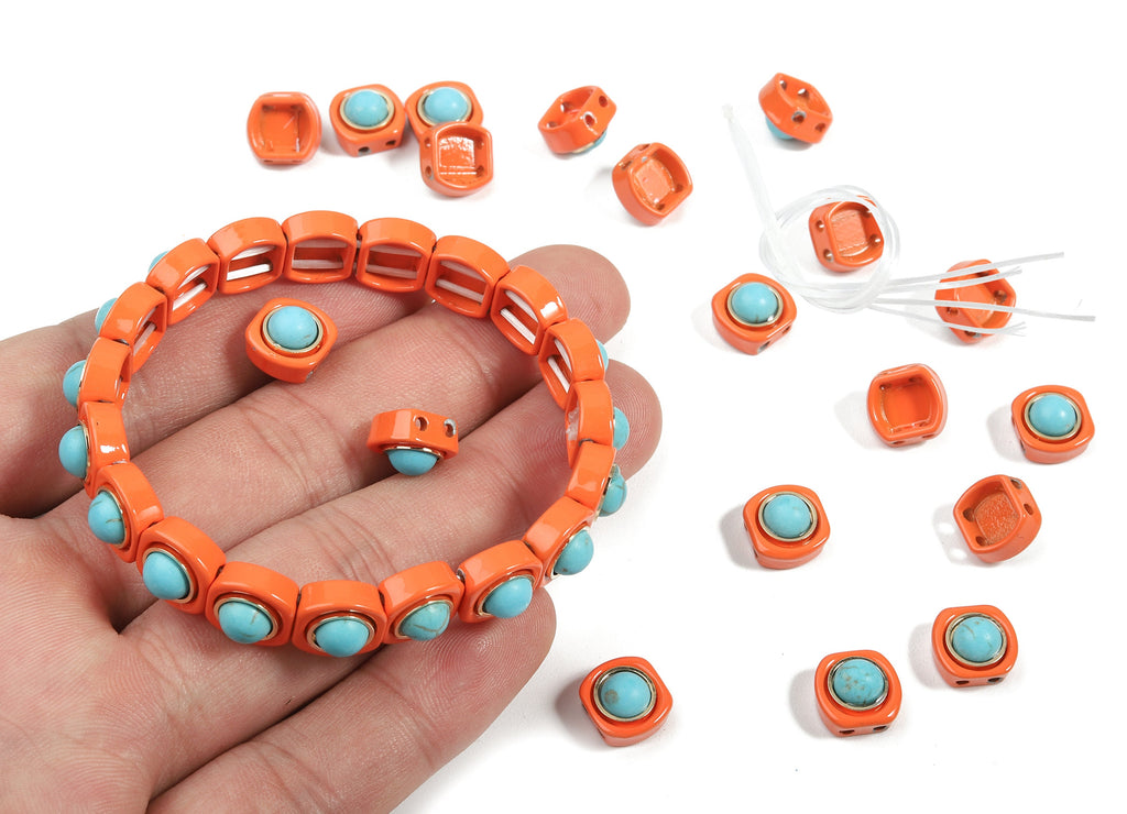 Tila Tile Bracelet Beads Set - Enamel Square Round 2 Hole Glass Beads for Bracelet - Tila Beads Jewellery Making - 62x10.27x6.63mm - ET1004M - DOMEDBAZAAR
