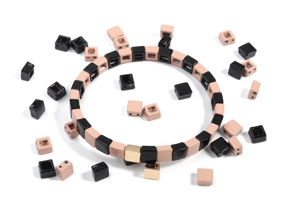Tila Tile Bracelet Beads Set - Enamel Square 2 Hole Beads for Stretchy Bracelet - Tila Beads Jewellery Making SET - 60x6x3.64mm - ET1016A - DOMEDBAZAAR