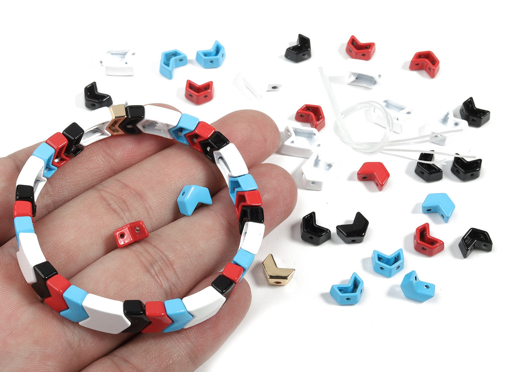 Tila Tile Bracelet Beads Set - Enamel Arrow 2 Hole Glass Beads for Stretchy Bracelet - Tila Tile Jewellery Making - 59x8.06x4.16mm - ET1025A - DOMEDBAZAAR