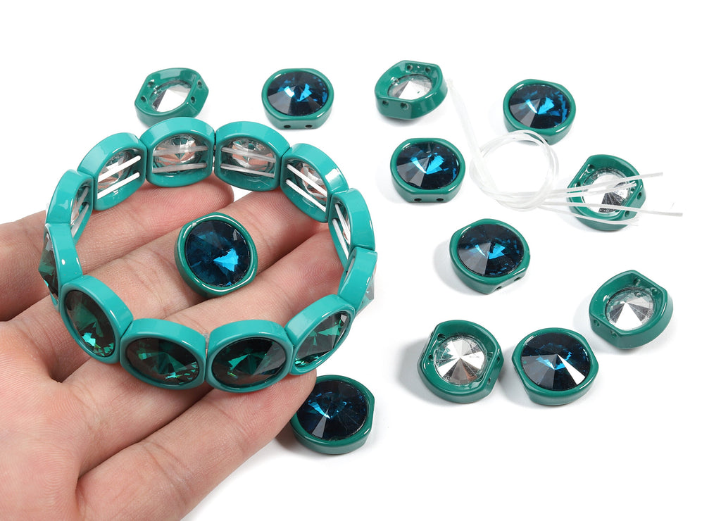 Tila Tile Bracelet Beads Set - Enamel Round 2 Hole Glass Beads for Bracelet - Tila Beads Jewellery Making SET - 64x17.13x7.33mm - ET1020L - DOMEDBAZAAR