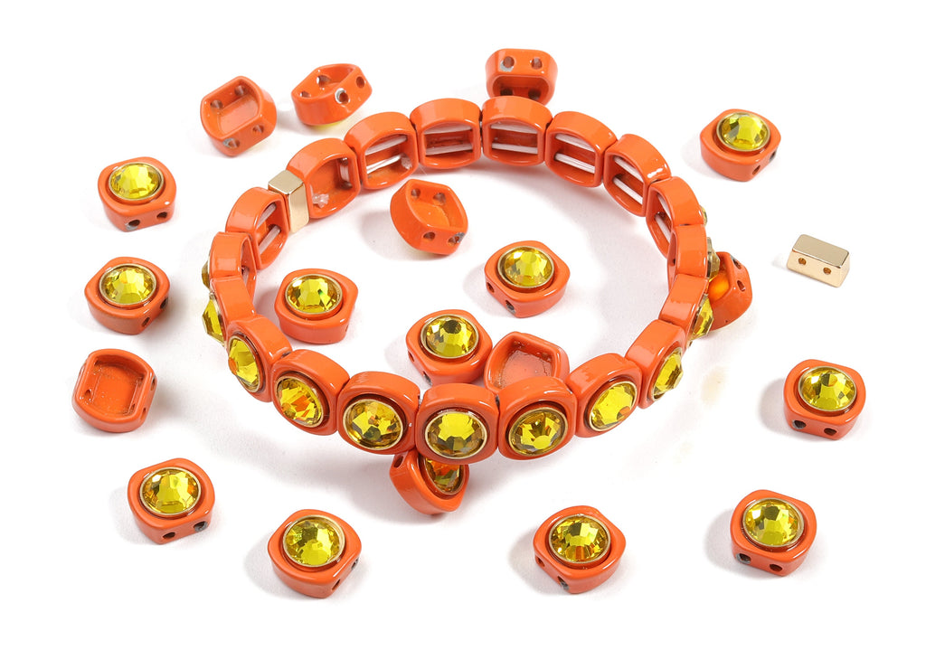 Tila Tile Bracelet Beads Set - Enamel Square Round 2 Hole Glass Beads for Bracelet - Tila Beads Jewellery Making - 65x10.3x6.06mm - ET1004F - DOMEDBAZAAR