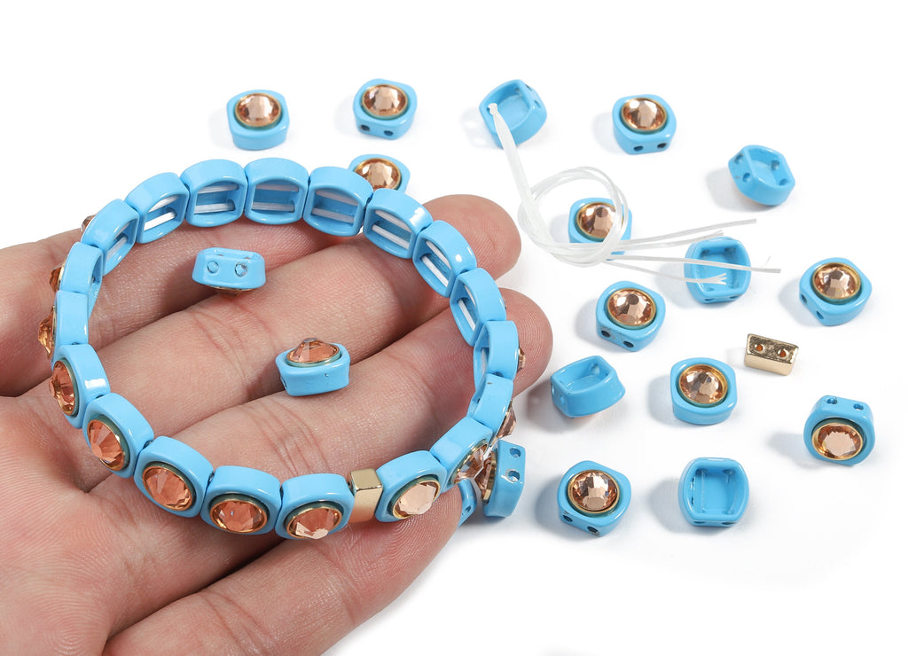 Tila Tile Bracelet Beads Set - Enamel Square Round 2 Hole Glass Beads for Bracelet - Tila Beads Jewellery Making - 65x10.3x6.06mm - ET1004D - DOMEDBAZAAR