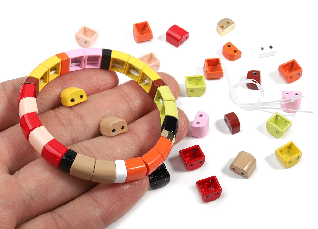 Tila Tile Bracelet Beads Set - Enamel D 2 Hole Glass Beads for Stretchy Bracelet - Tila Beads Jewellery Making - 60x8.35x6.1mm - ET1014B - DOMEDBAZAAR