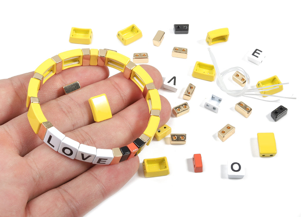Tila Tile Bracelet Beads Set - Enamel Rectangle Love 2 Hole Beads for Bracelet - Tila Beads Jewellery Making - 60x8.28x4.44mm - ET1003N - DOMEDBAZAAR