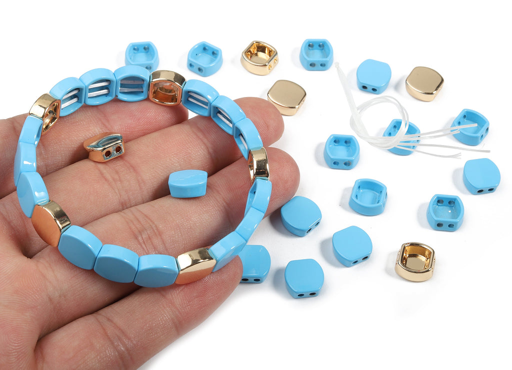 Tila Tile Bracelet Beads Set - Enamel Honeycomb 2 Hole Beads for Bracelet - Tila Beads Jewellery Making SET - 61x9.63x4.07mm - ET1008E - DOMEDBAZAAR